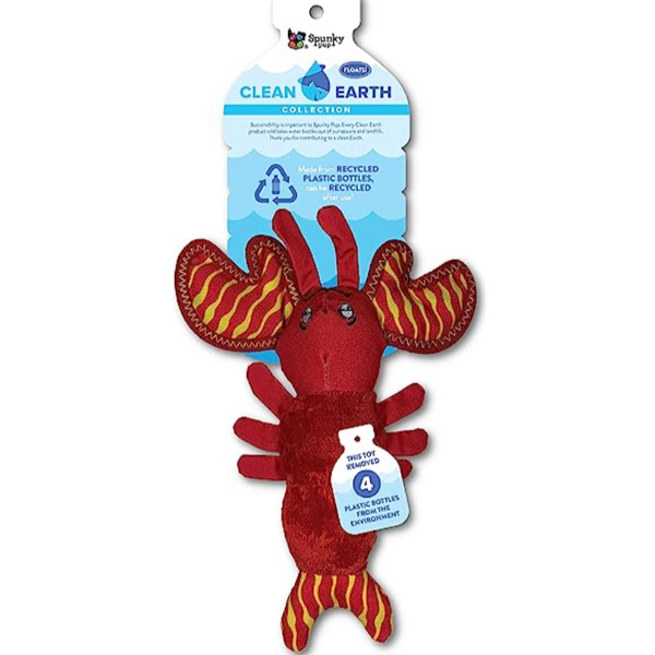 Spunky Pup Clean Earth Plush Lobster | Made from 100% Recycled Water Bottles