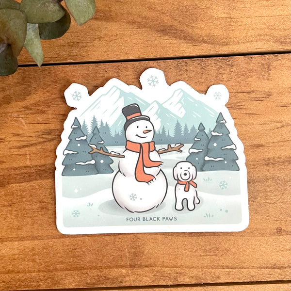 Snowman and Snow Dog Vinyl Sticker