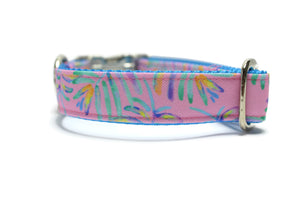 Pink Palms Canvas Dog Collar