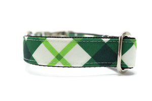 Green and White Plaid Canvas Dog Collar