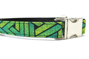 Green Geometric Grunge Canvas Dog Collar