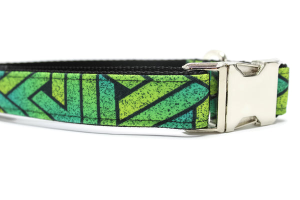 Green Geometric Grunge Canvas Dog Collar