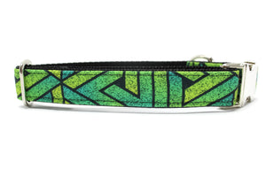 Green Geometric Grunge Canvas Dog Collar