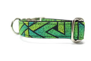 Green Geometric Grunge Canvas Dog Collar