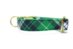 Green, Navy and White Plaid Canvas Dog Collar