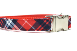 Red, Navy and White Canvas Dog Collar