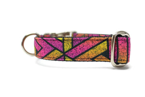 Pink Geometric Grunge Canvas Dog Collar