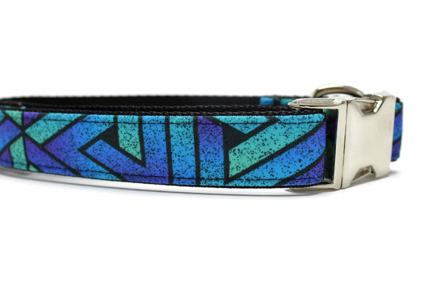 Blue Geometric Grunge Canvas Dog Collar
