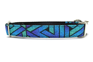 Blue Geometric Grunge Canvas Dog Collar