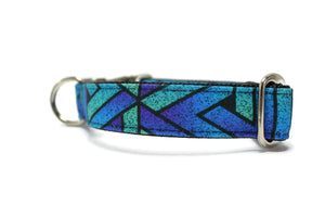 Blue Geometric Grunge Canvas Dog Collar
