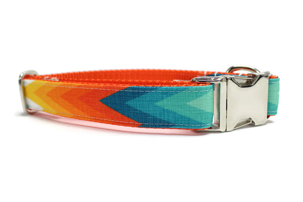 Orange and Blue Summer Chevron Canvas Dog Collar