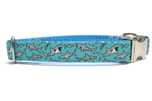 Teal Shark Canvas Dog Collar