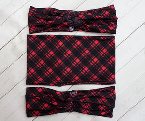 Red and Black Buffalo Plaid Headband, Scrunchie or Hair Bow