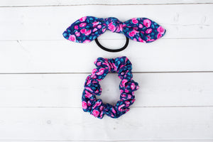 Navy and Pink Floral Hair Bow