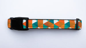 Teal and Orange Triangles Canvas Dog Collar