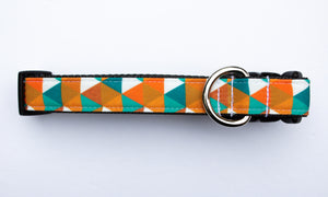 Teal and Orange Triangles Canvas Dog Collar