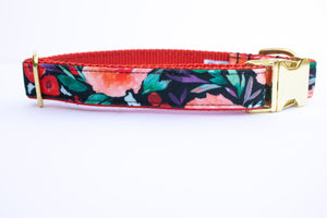 Winter Berry Blooms Canvas Dog Collar
