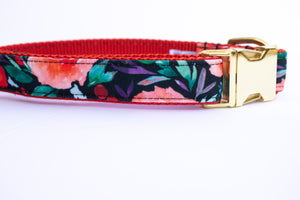 Winter Berry Blooms Canvas Dog Collar