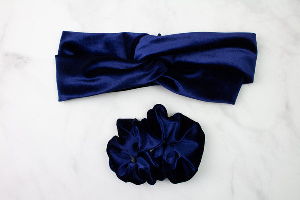 Navy Blue Velvet Twist Headband or Scrunchie