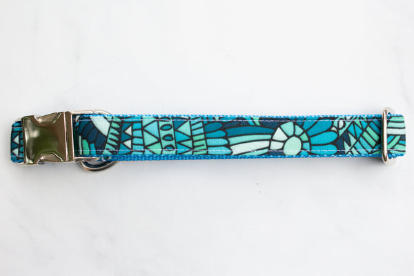 Blue Waves Canvas Dog Collar