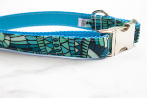 Blue Waves Canvas Dog Collar