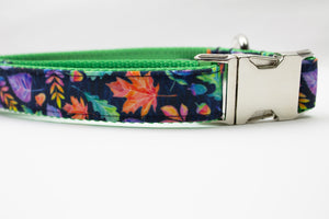 Midnight Autumn Leaves Canvas Dog Collar