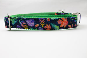 Midnight Autumn Leaves Canvas Dog Collar