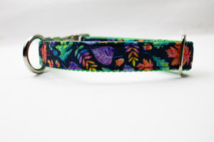 Midnight Autumn Leaves Canvas Dog Collar
