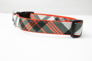 Red, Black and White Plaid Canvas Dog Collar