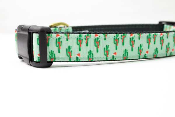 Christmas Cactus Canvas Dog Collar