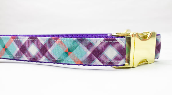 Spring Links Plaid Canvas Dog Collar