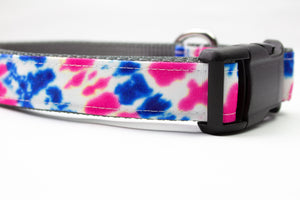 Pink and Blue Tie Dye Canvas Dog Collar