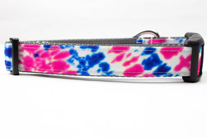 Pink and Blue Tie Dye Canvas Dog Collar
