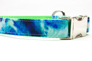 Indigo and Green Tie Dye Canvas Dog Collar