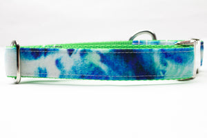 Indigo and Green Tie Dye Canvas Dog Collar