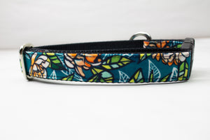 Teal Pastel Peonies Canvas Dog Collar