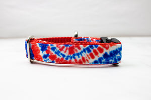Red White and Blue Tie Dye Canvas Dog Collar