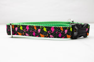 Party Flamingos Canvas Dog Collar