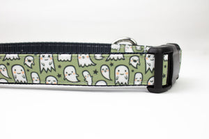 Green Ghosts Canvas Dog Collar