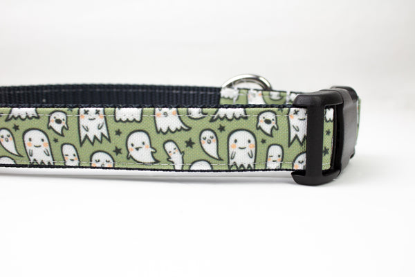 Green Ghosts Canvas Dog Collar