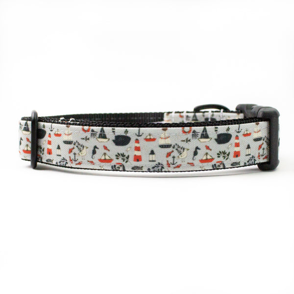 Coastal Nautical Canvas Dog Collar