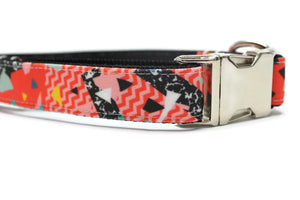 Red Geo Grunge Canvas Dog Collar