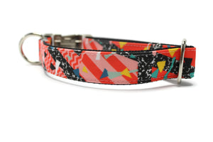 Red Geo Grunge Canvas Dog Collar
