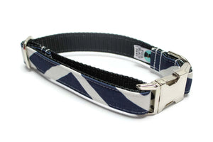 Navy Geometric Canvas Dog Collar