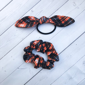 Pumpkin Spice Plaid Headband, Scrunchie or Hair Bow