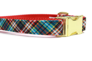 Red and Blue Plaid Canvas Dog Collar