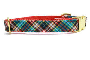 Red and Blue Plaid Canvas Dog Collar