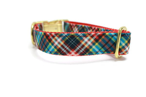 Red and Blue Plaid Canvas Dog Collar